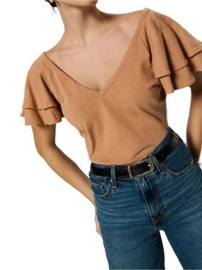 NATION LTD Cadee V-Neck Top In Latte Size Large